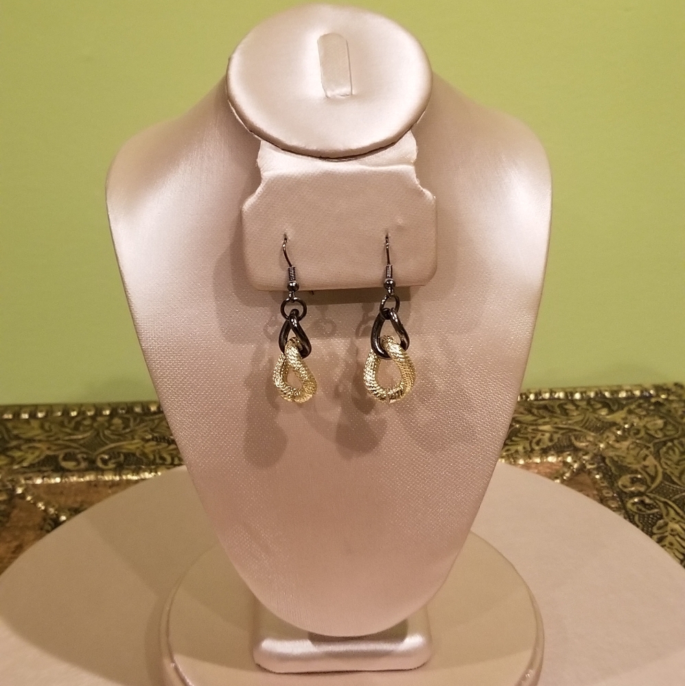 Two Tone Chain Design Drop Earrings